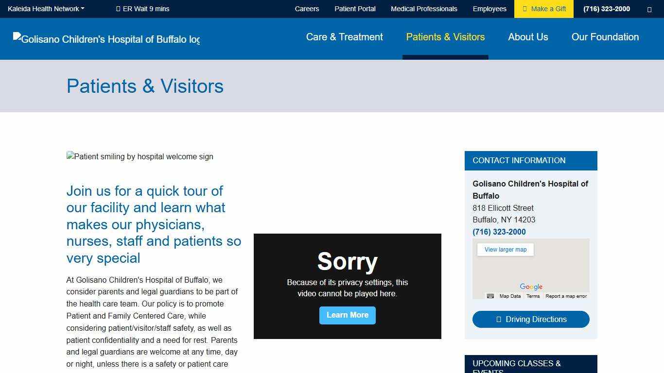 Patients & Visitors Golisano Children's Hospital of Buffalo A Kaleida Health Facility Buffalo, NY